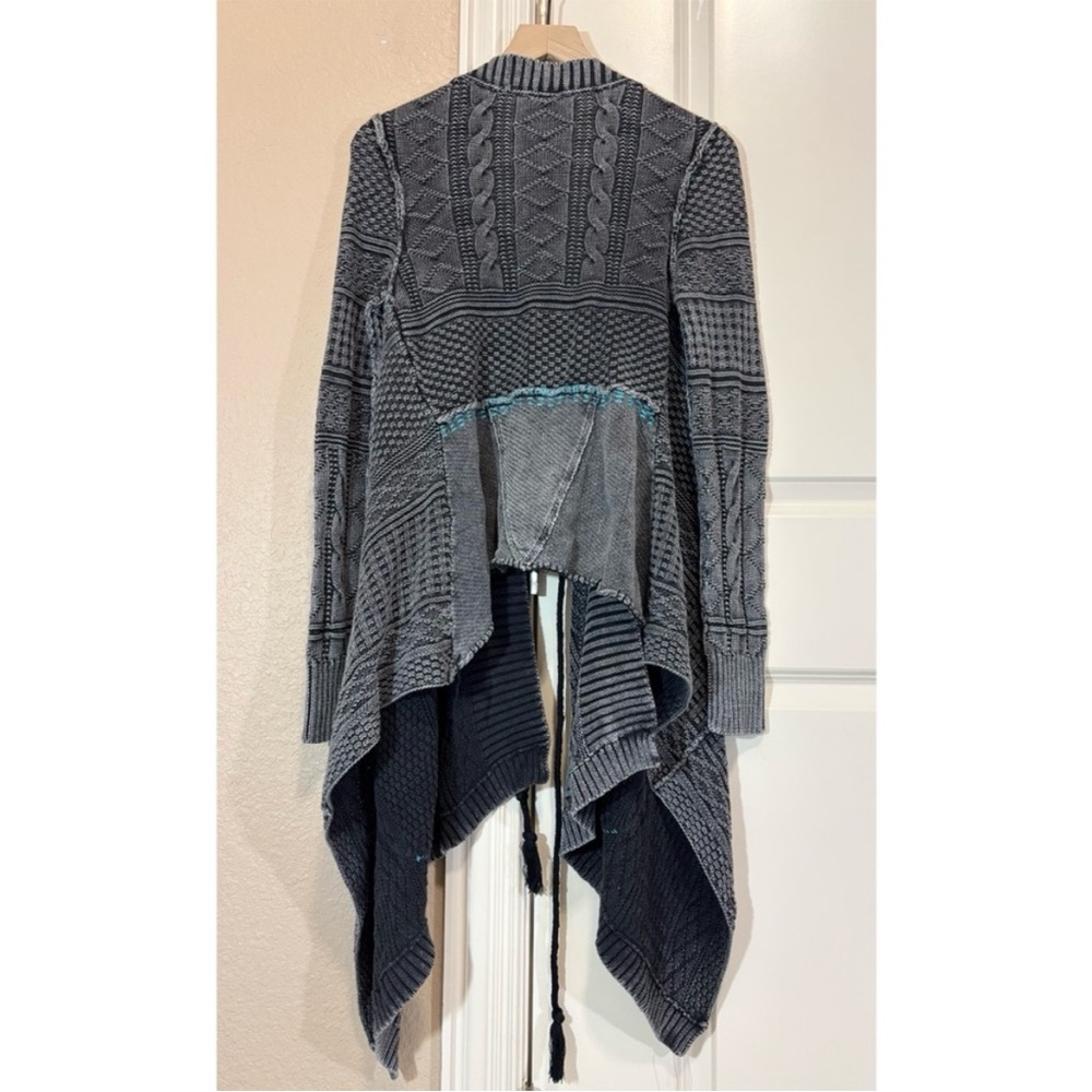 Free People Washed Black Asymmetrical Cascading Waterfall Cardigan - Picture 4 of 8
